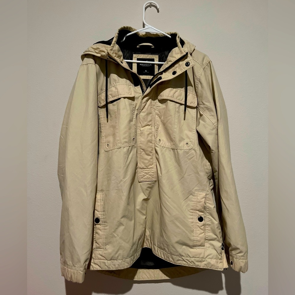 Hollister Women's Size XL Khaki Hooded Jacket Coat Button 3/4 Zipper Pockets